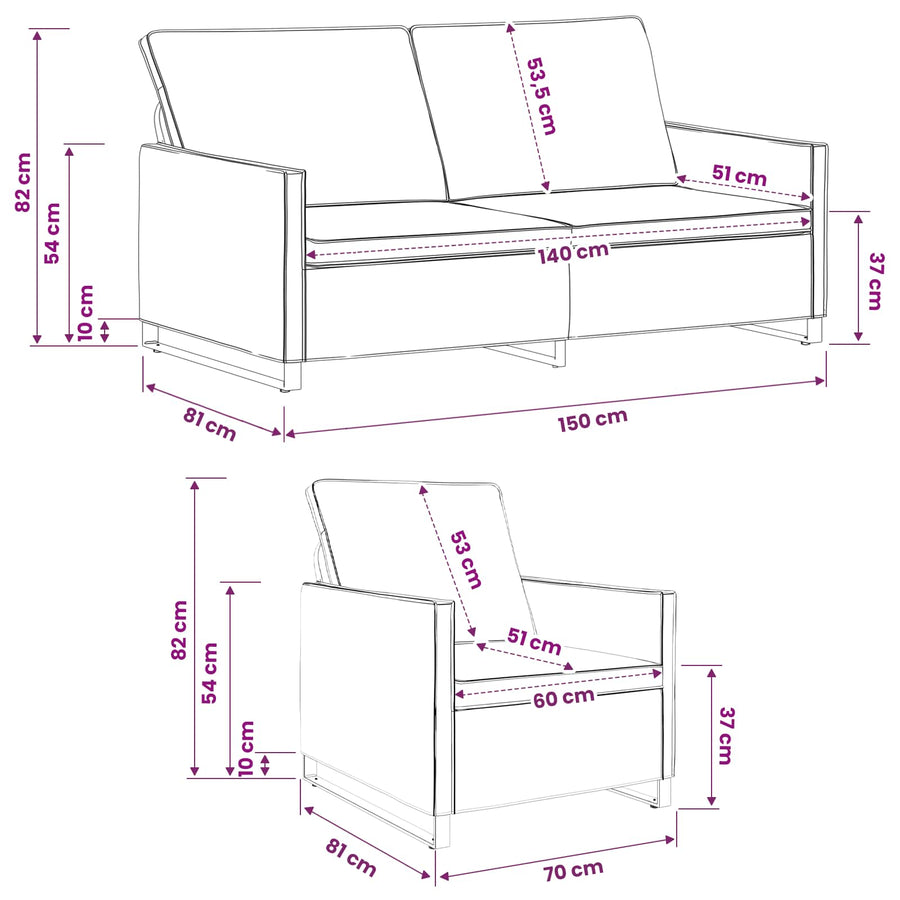 Bankstel 2 pcs Donkergrijs Faux Suède Stof