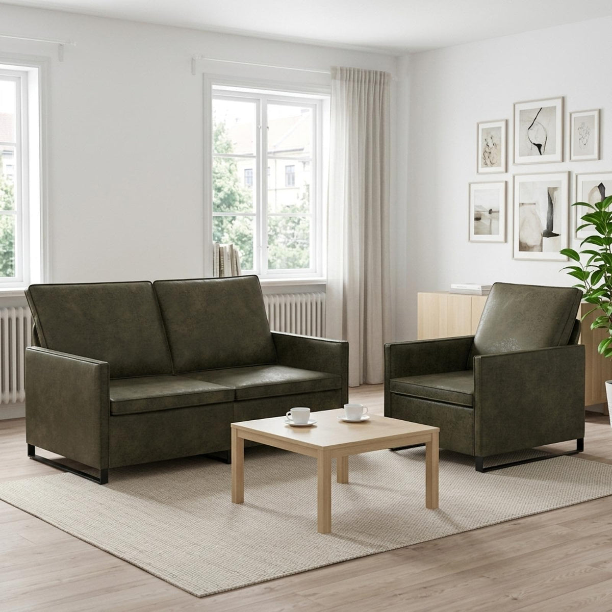 Bankstel 2 pcs Legergroen Faux Suède Stof