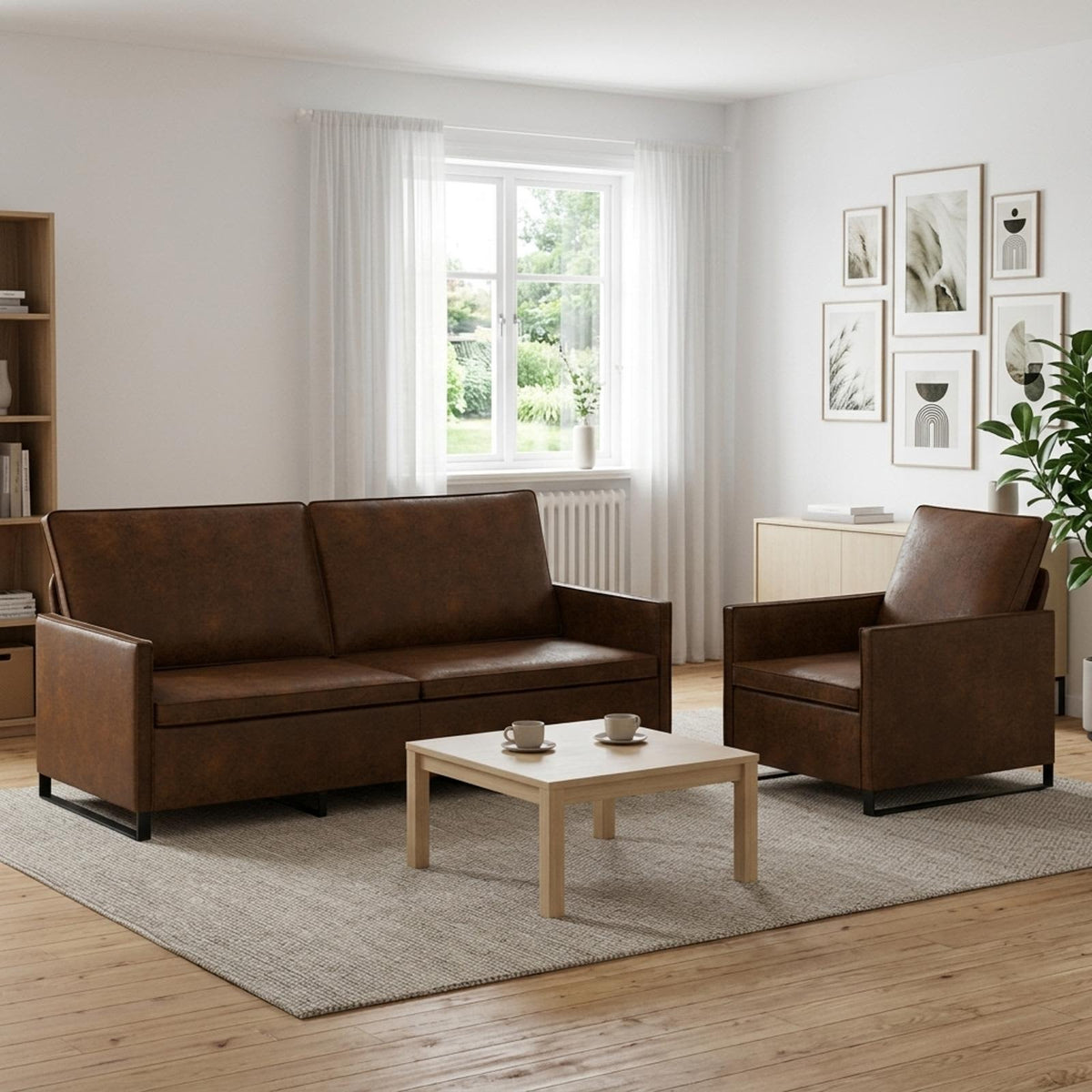 Bankstel 2 pcs Bruin Faux Suède Stof
