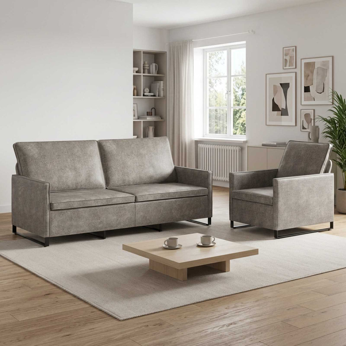 Bankstel 2 pcs Lichtgrijs Faux Suède Stof