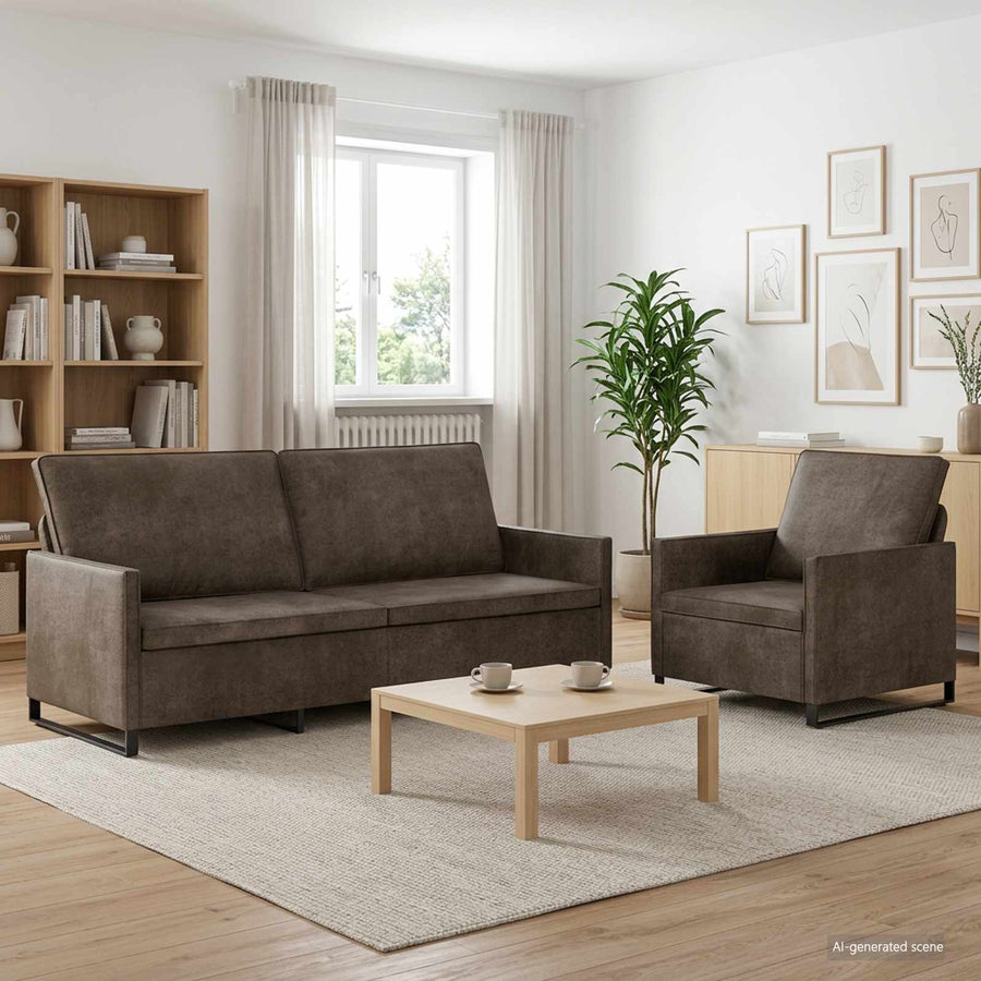 Bankstel 2 pcs Donkergrijs Faux Suède Stof