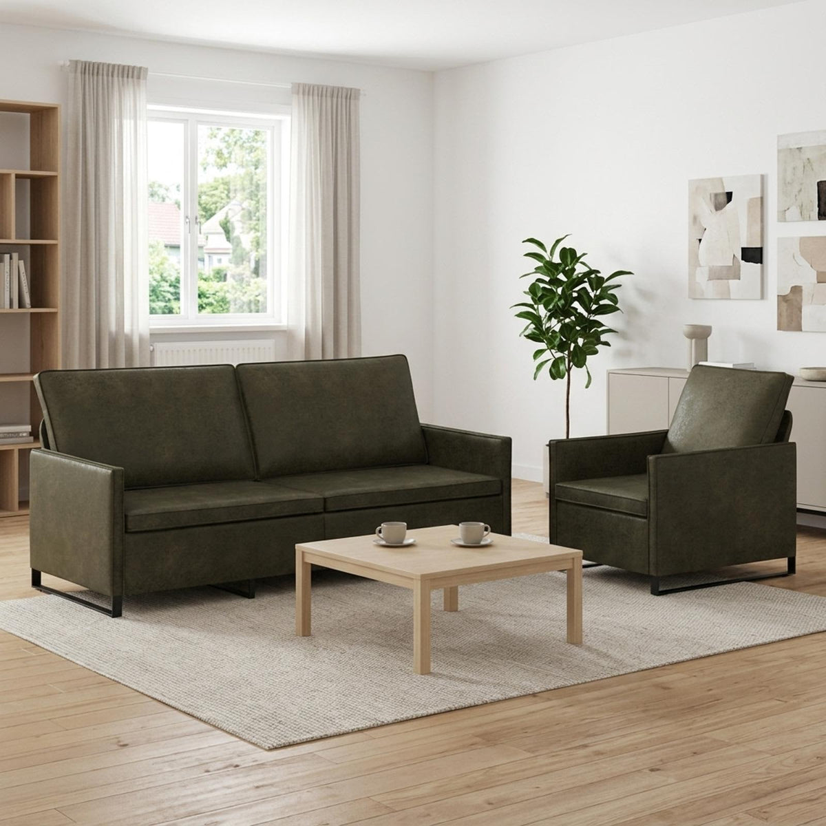 Bankstel 2 pcs Legergroen Faux Suède Stof