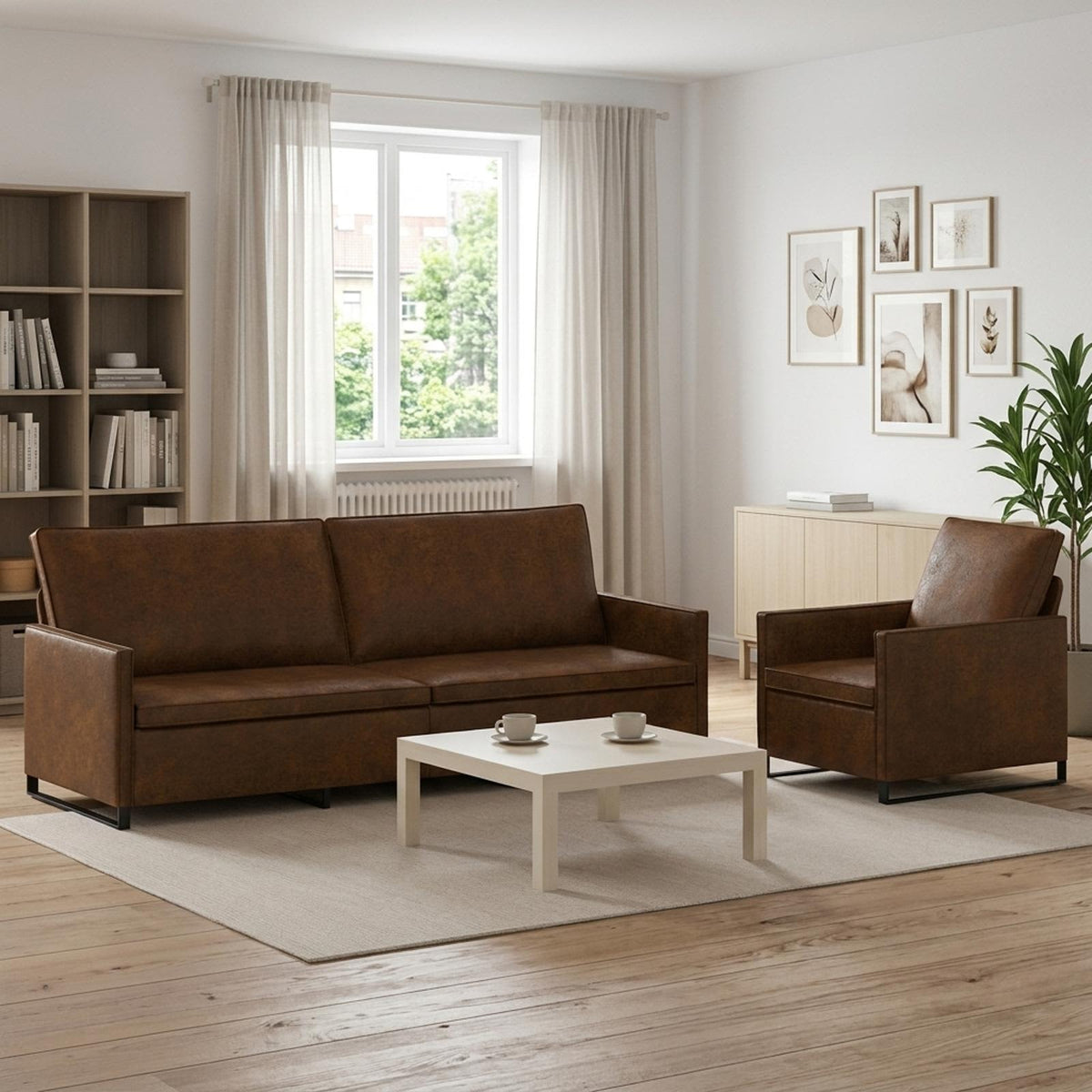 Bankstel 2 pcs Bruin Faux Suède Stof