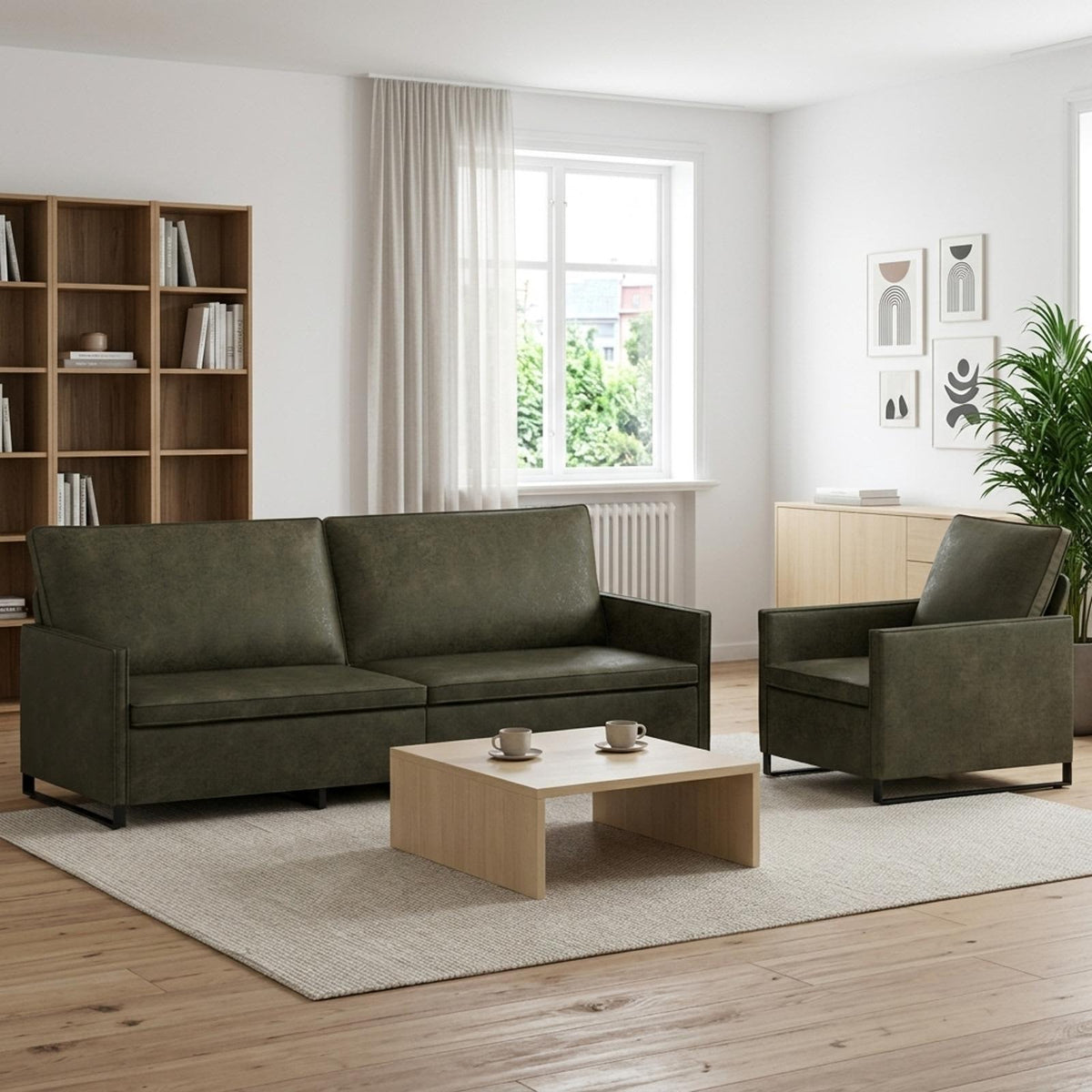Bankstel 2 pcs Legergroen Faux Suède Stof