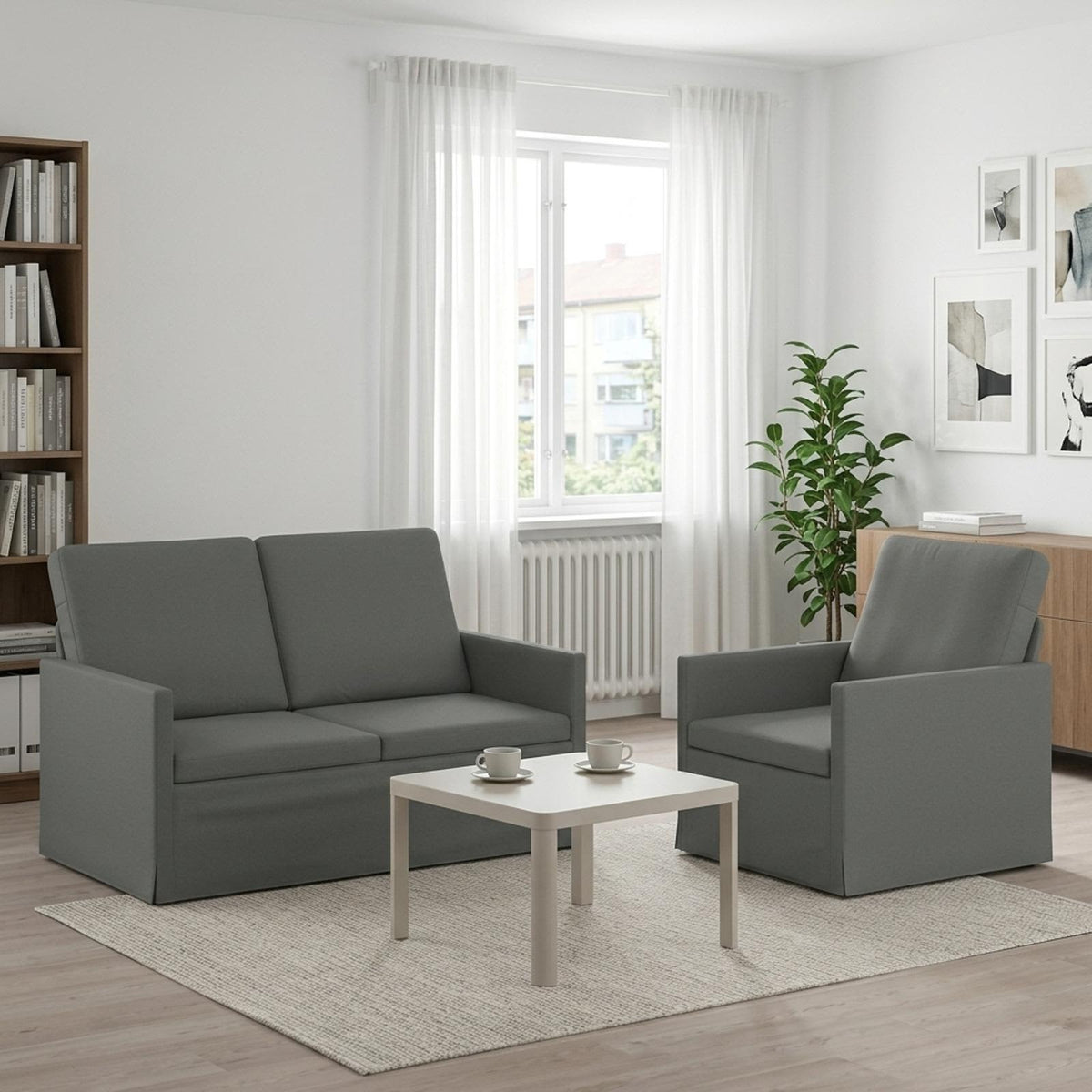 Bankstel 2 pcs Donkergrijs Stof