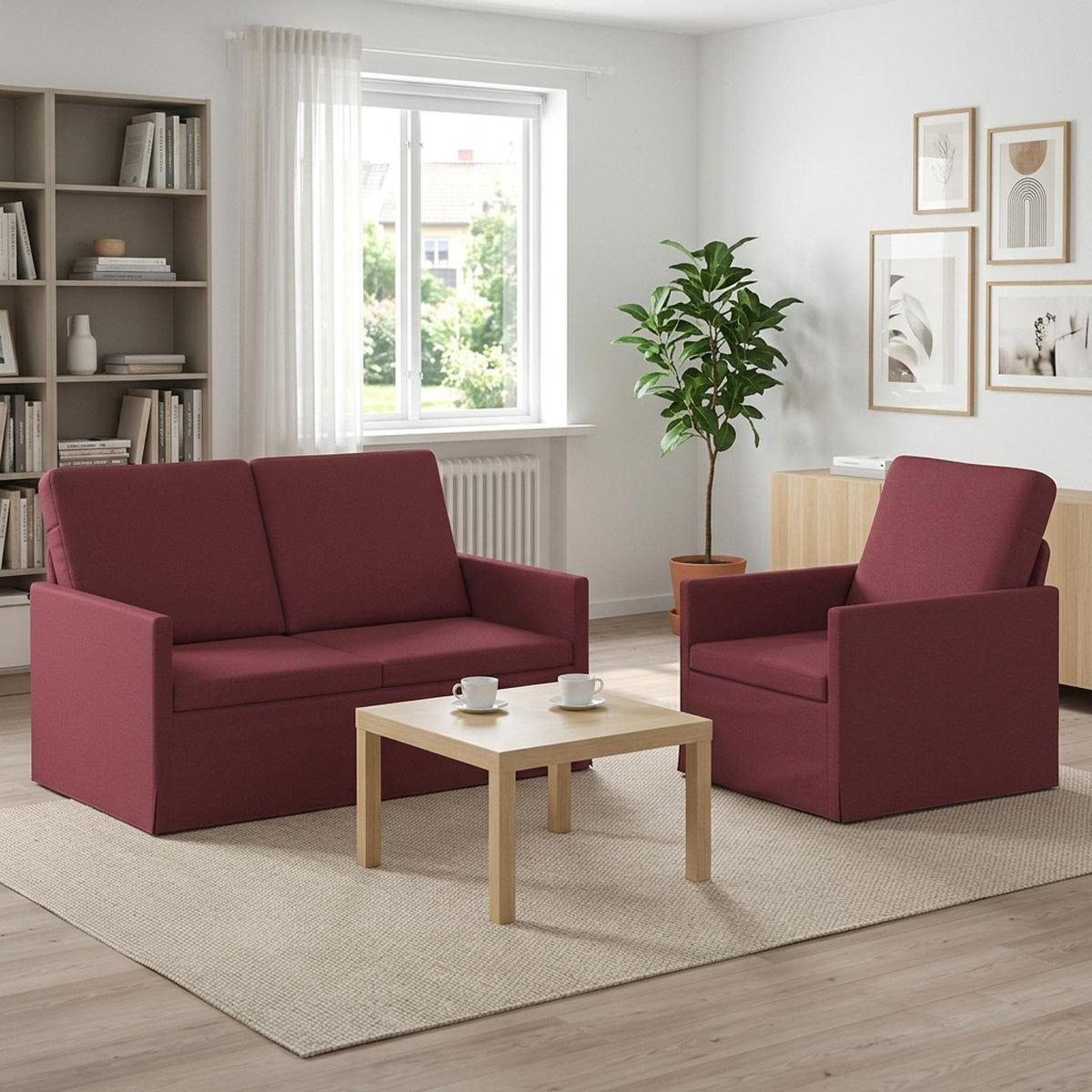 Bankstel 2 pcs Wijnrood Stof