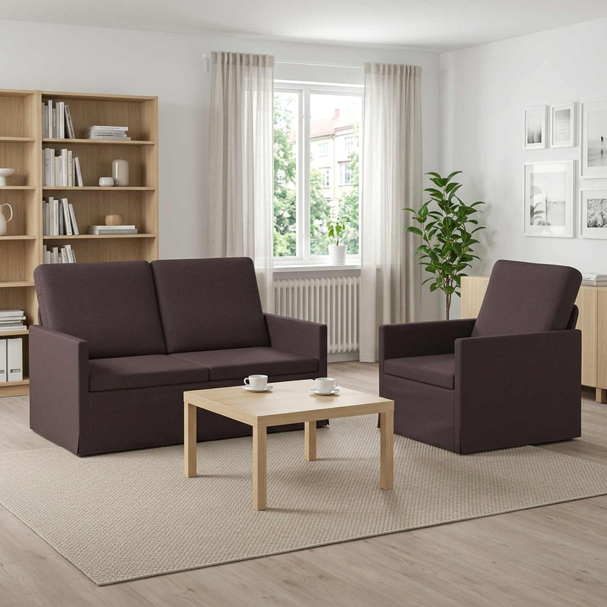 Bankstel 2 pcs Donkerbruin Stof