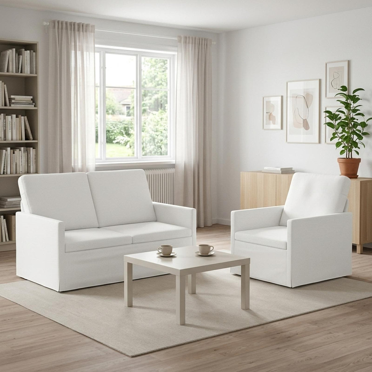 Bankstel 2 pcs Wit Stof