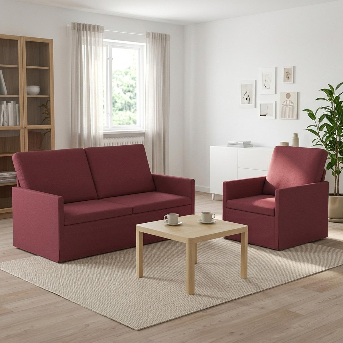 Bankstel 2 pcs Wijnrood Stof