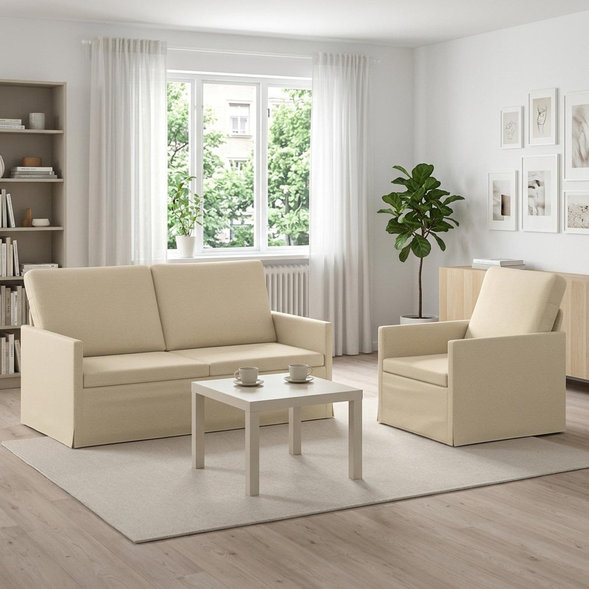 Bankstel 2 pcs Crèmekleurig Stof
