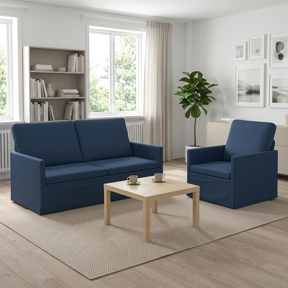 Bankstel 2 pcs Blauw Stof