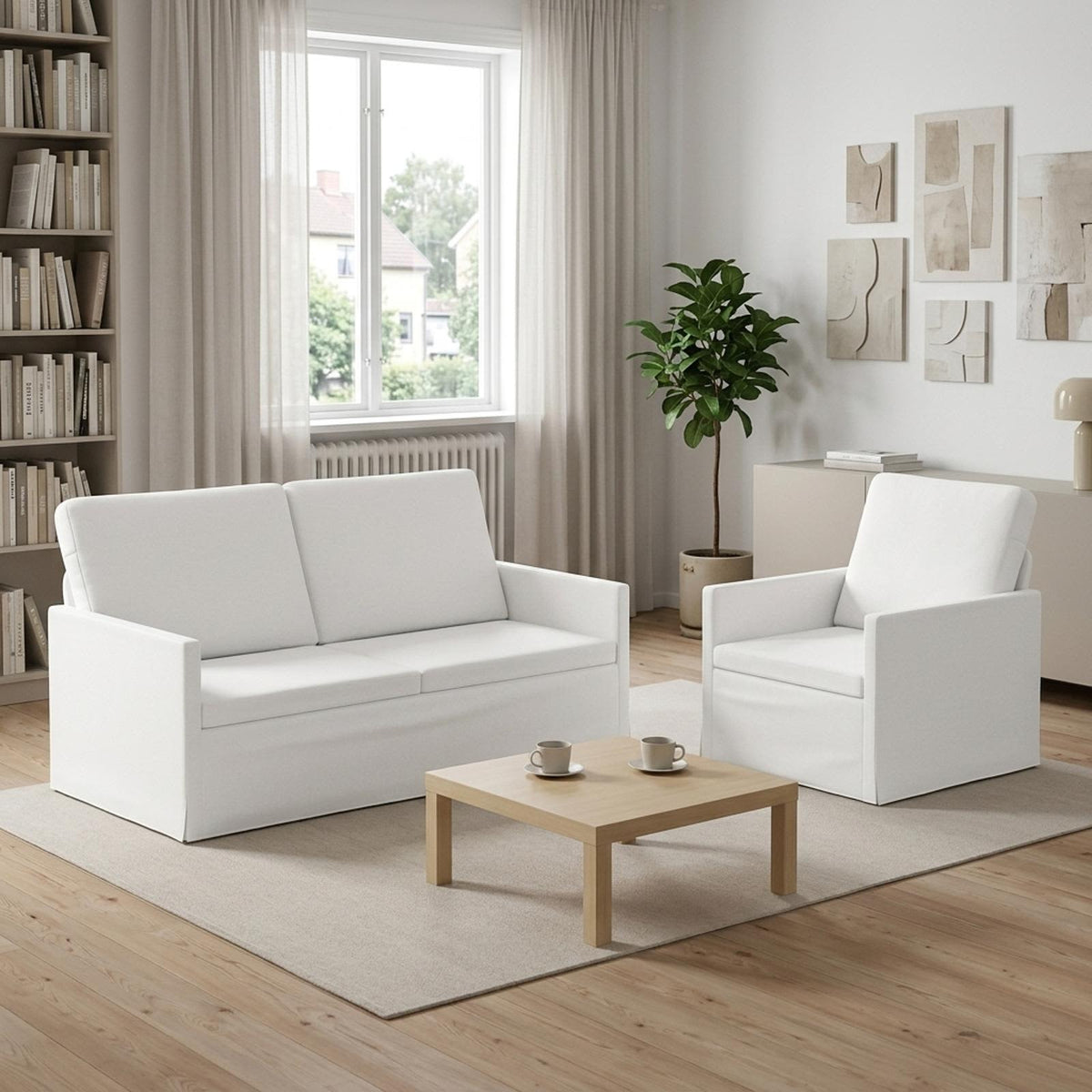 Bankstel 2 pcs Wit Stof