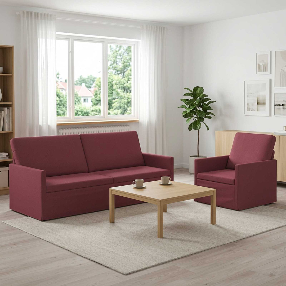 Bankstel 2 pcs Wijnrood Stof