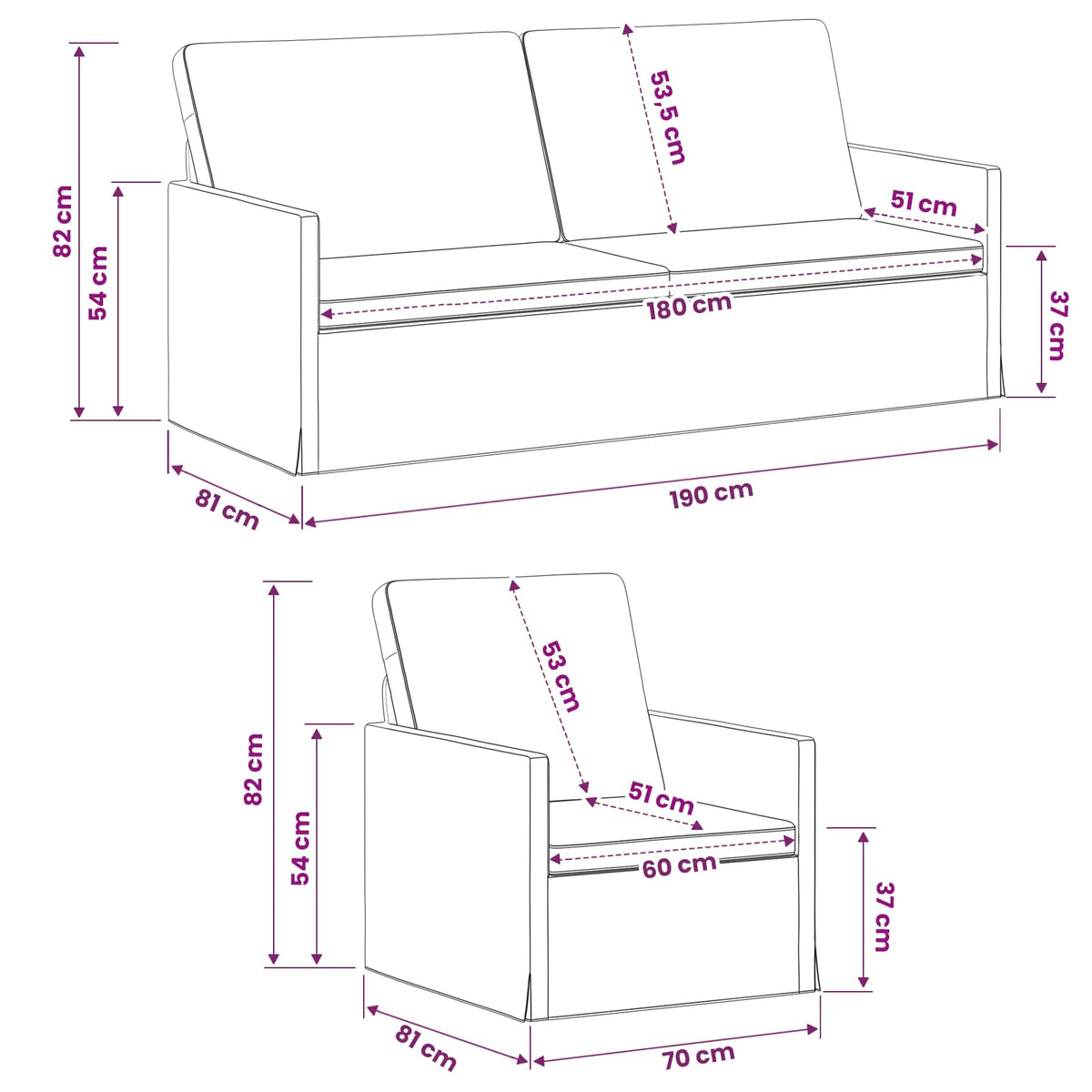 Bankstel 2 pcs Wijnrood Stof