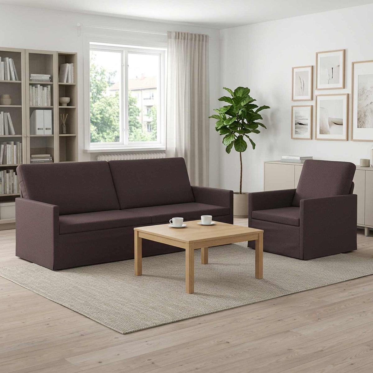 Bankstel 2 pcs Donkerbruin Stof