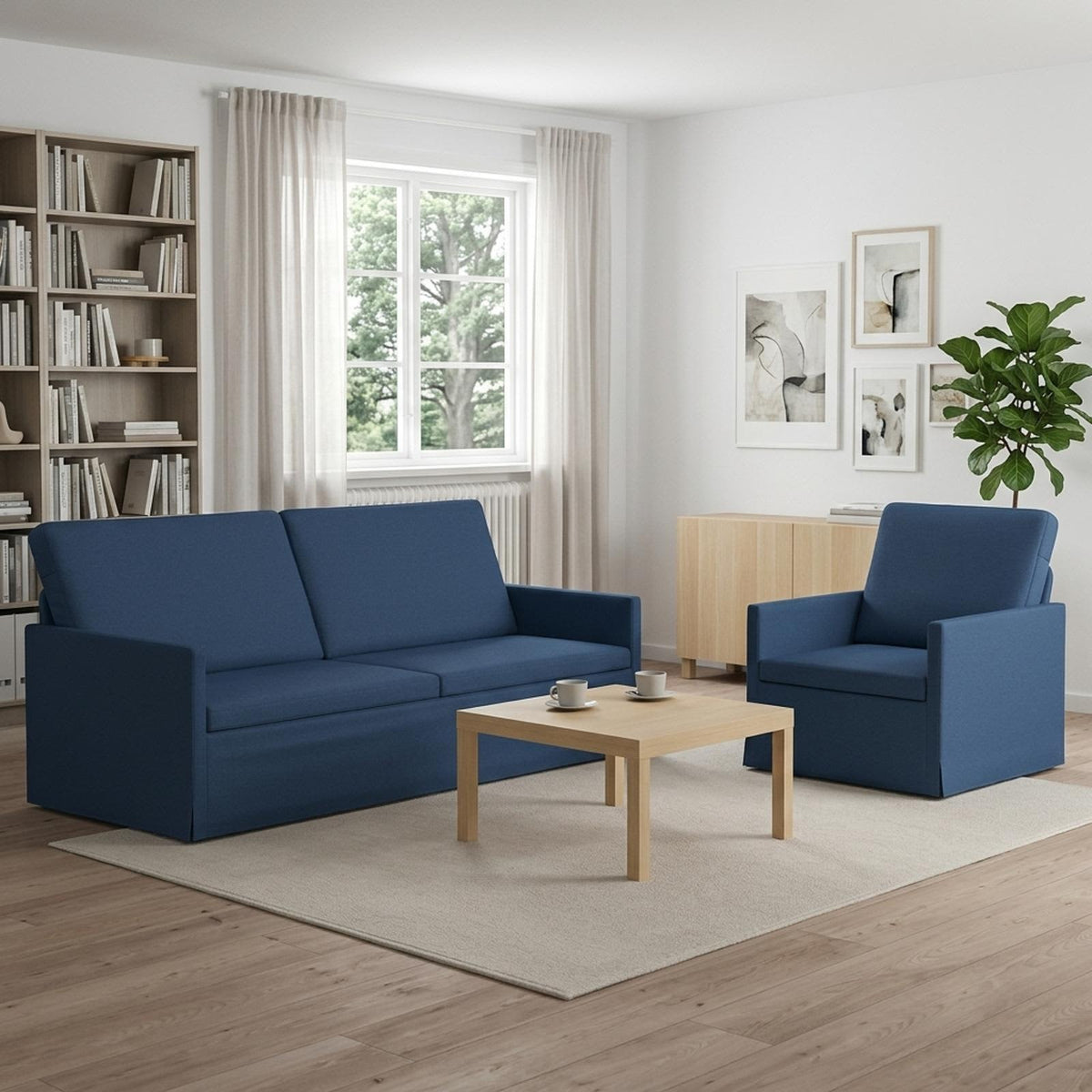 Bankstel 2 pcs Blauw Stof