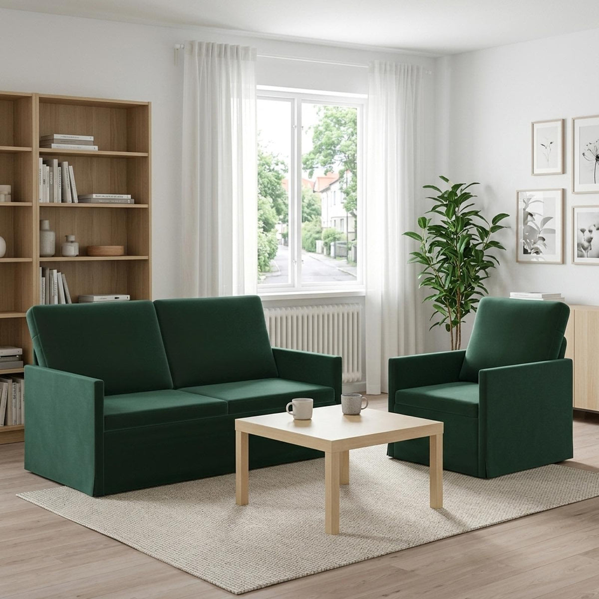 Bankstel 2 pcs Donkergroen fluweel