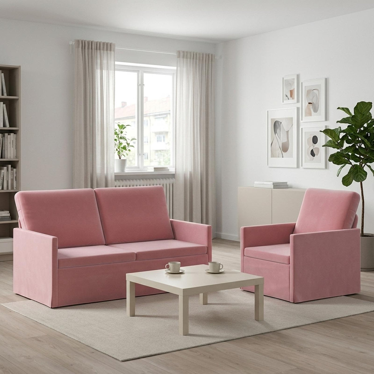 Bankstel 2 pcs Roze fluweel