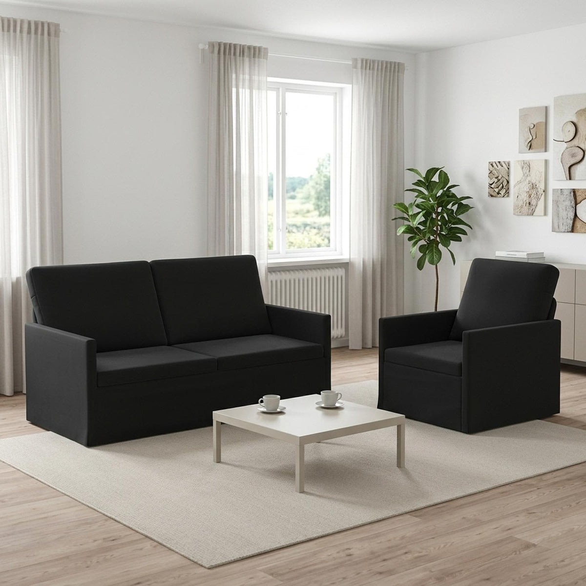 Bankstel 2 pcs Zwart fluweel