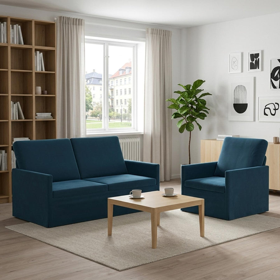 Bankstel 2 pcs Blauw fluweel