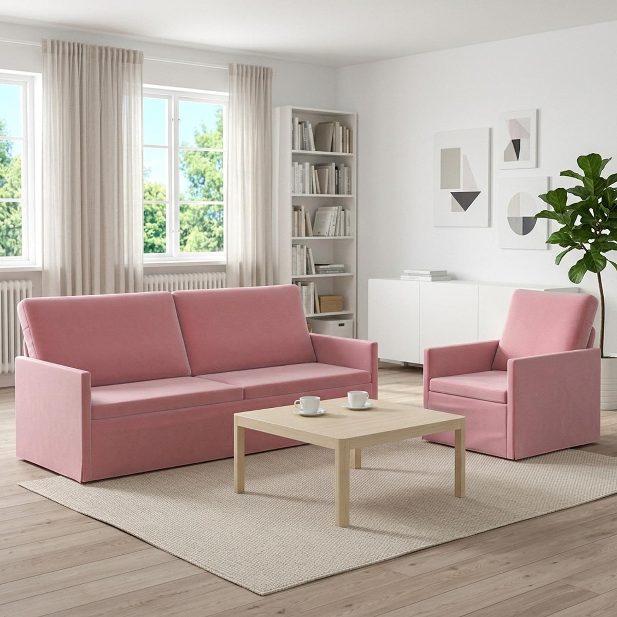 Bankstel 2 pcs Roze fluweel