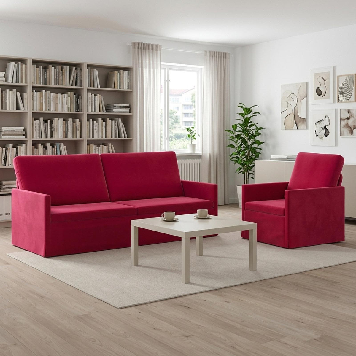 Bankstel 2 pcs Wijnrood fluweel