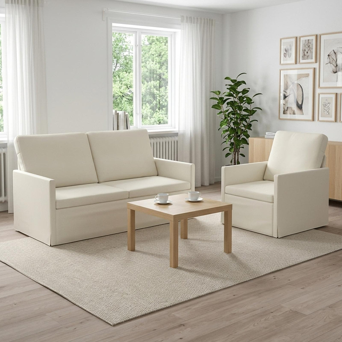 Bankstel 2 pcs Crèmekleurig Katoen Stof