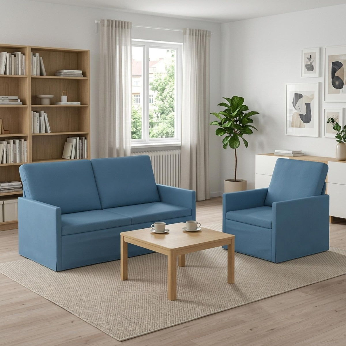 Bankstel 2 pcs Blauw Katoen Stof