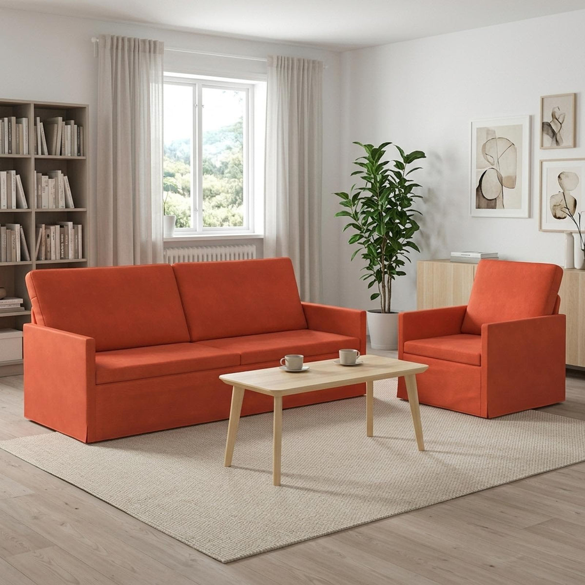 Bankstel 2 pcs Rood-oranje Katoen Stof