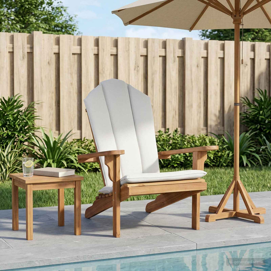 Tuinstoel Adirondack Naturel Massief Teakhout met crème kussen