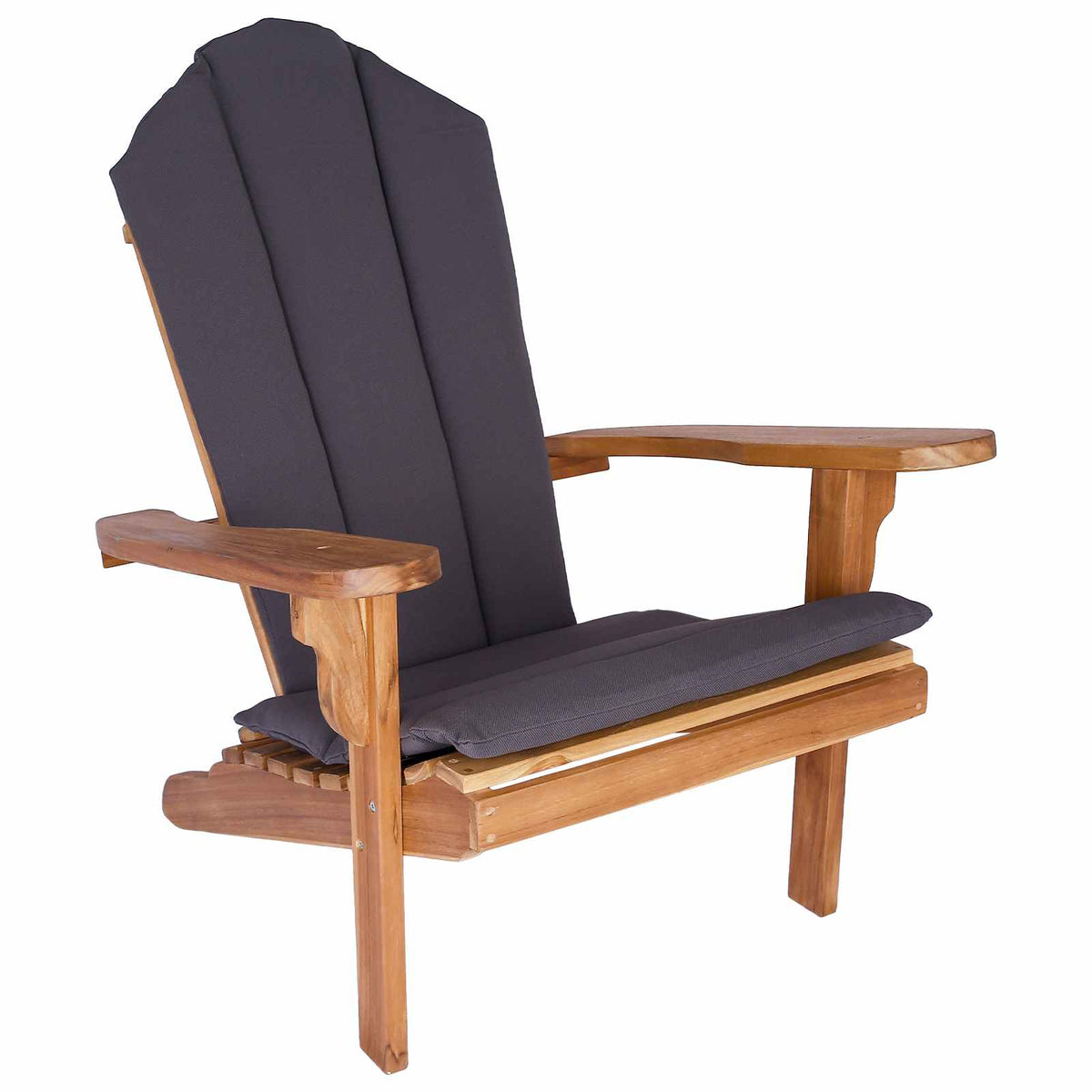 Tuinstoel Adirondack Naturel Massief Teakhout met donkergrijs kussen