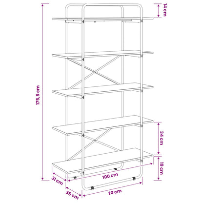 Boekenrek 5-laags 100 x 35 x 175,5 cm PB Gerookt eiken