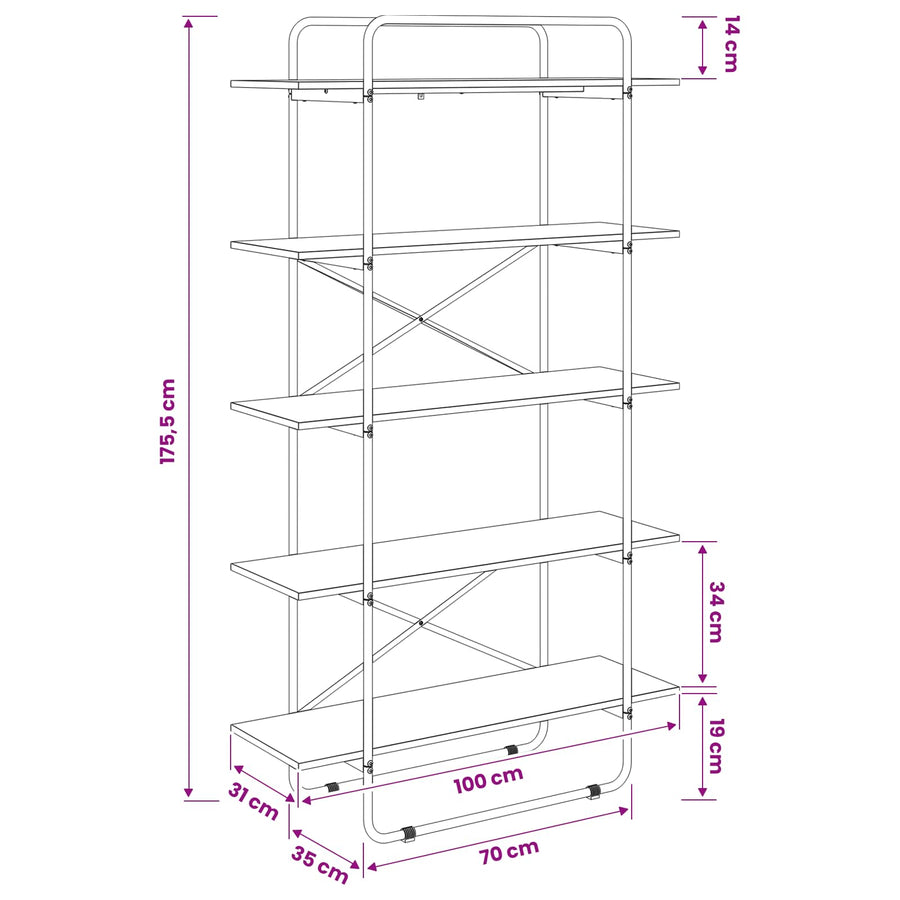 Boekenrek 5-laags 100 x 35 x 175,5 cm PB Grijs Sonoma