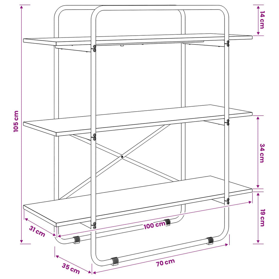 Boekenrek 3-laags 100 x 35 x 105 cm PB Sonoma Eiken