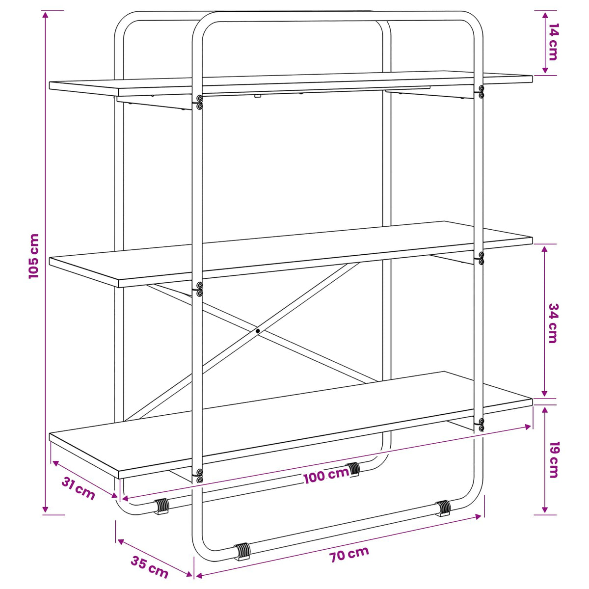 Boekenrek 3-laags 100 x 35 x 105 cm PB Eikenhout