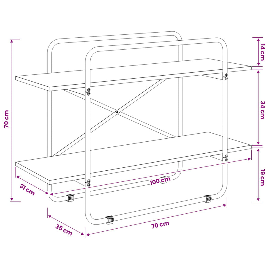 Boekenrek 2-laags 100 x 35 x 70 cm PB Gerookt eiken