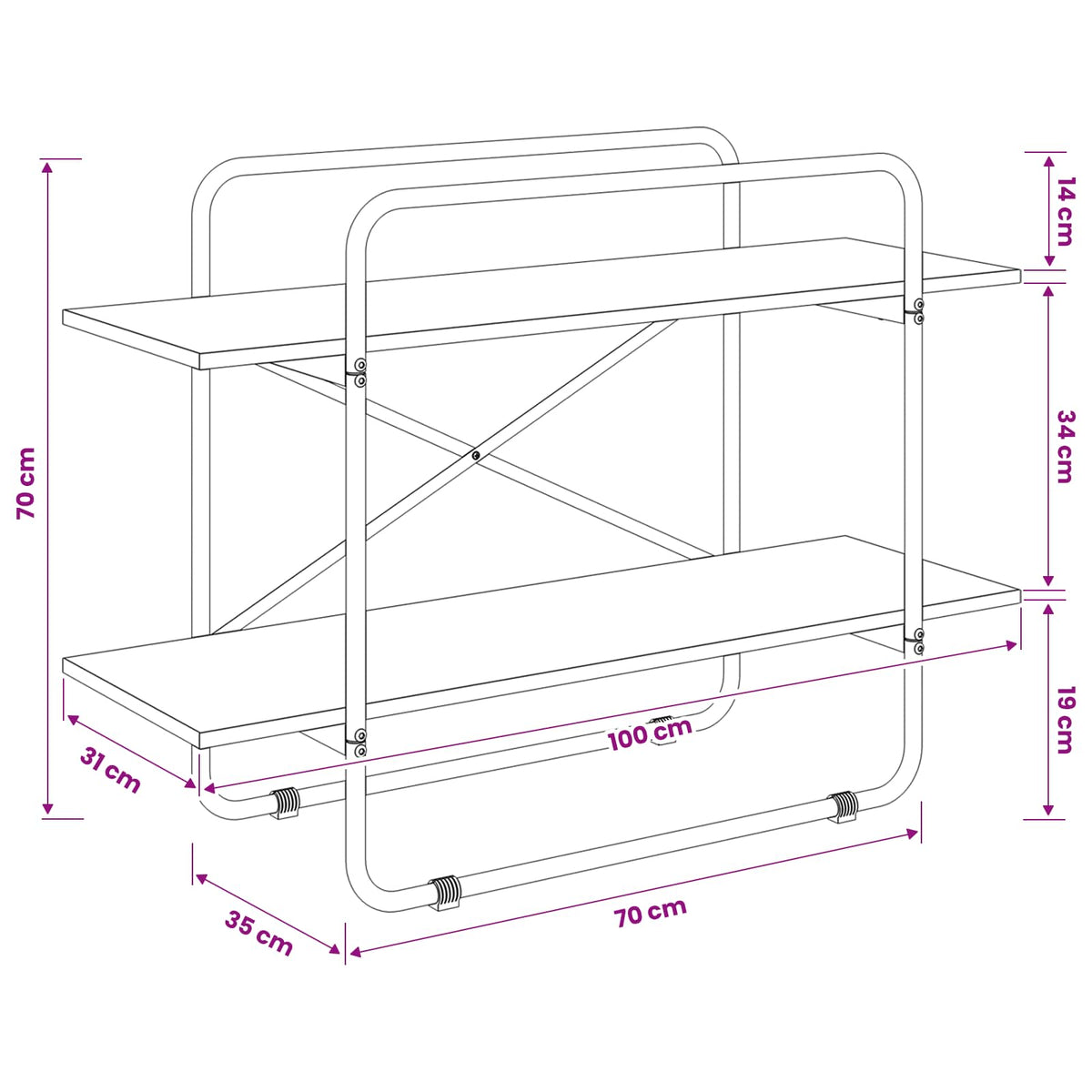 Boekenrek 2-laags 100 x 35 x 70 cm PB Eikenhout
