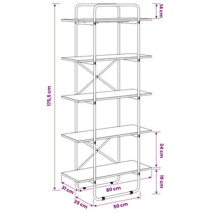 Boekenrek 5-laags 80 x 35 x 175,5 cm PB Artisanaal eiken