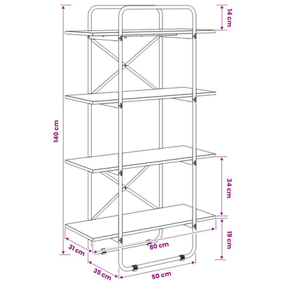 Boekenrek 4-laags 80 x 35 x 140 cm PB Eikenhout