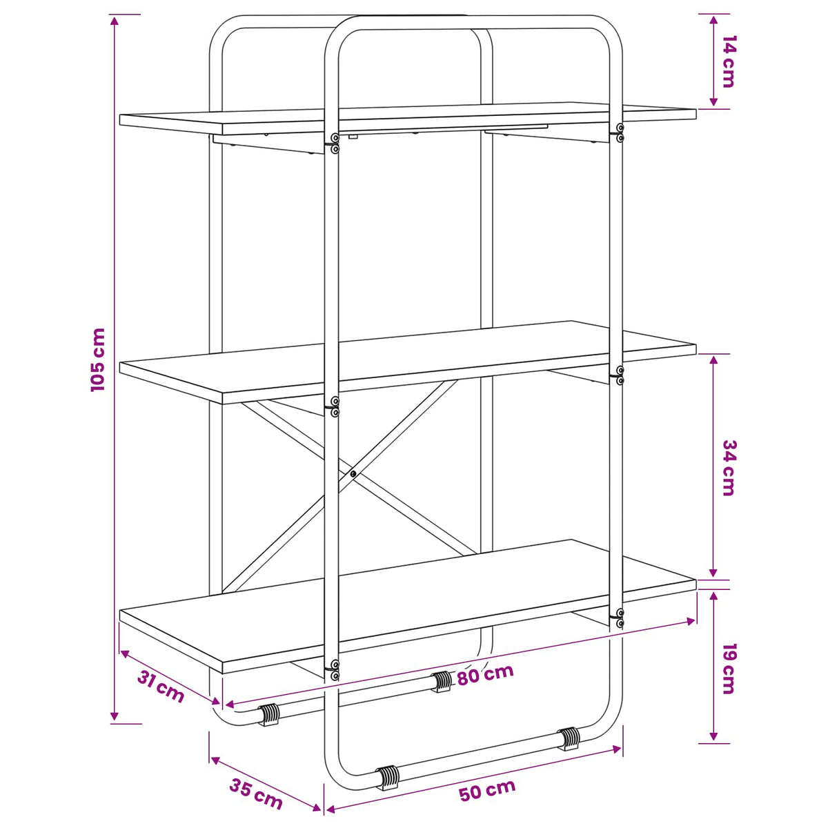 Boekenrek 3-laags 80 x 35 x 105 cm PB Zwart eiken