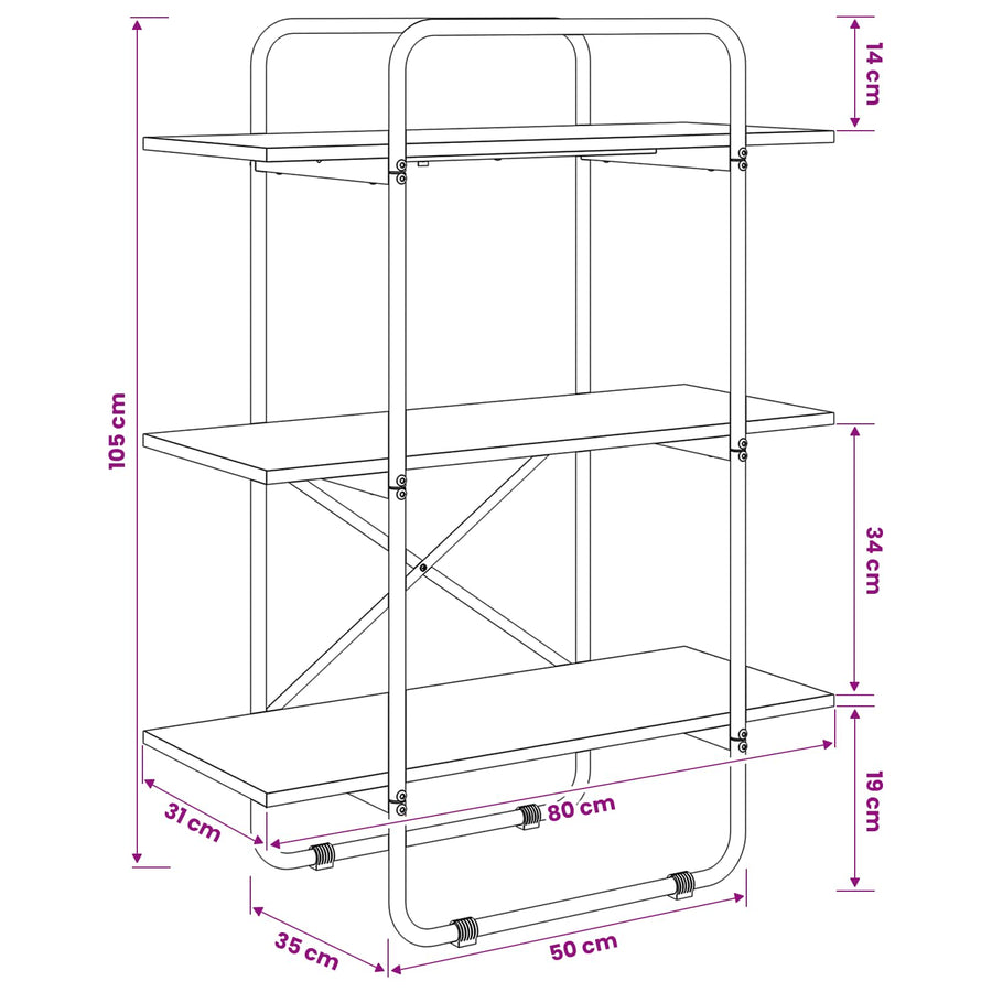 Boekenrek 3-laags 80 x 35 x 105 cm PB Sonoma Eiken