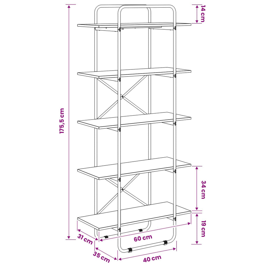 Boekenrek 5-laags 60 x 35 x 175,5 cm PB Sonoma Eiken