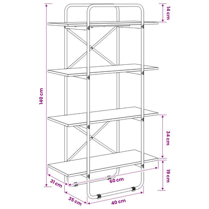 Boekenrek 4-laags 60 x 35 x 140 cm PB Eikenhout