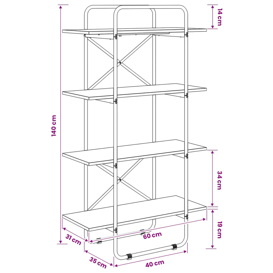 Boekenrek 4-laags 60 x 35 x 140 cm PB Eikenhout