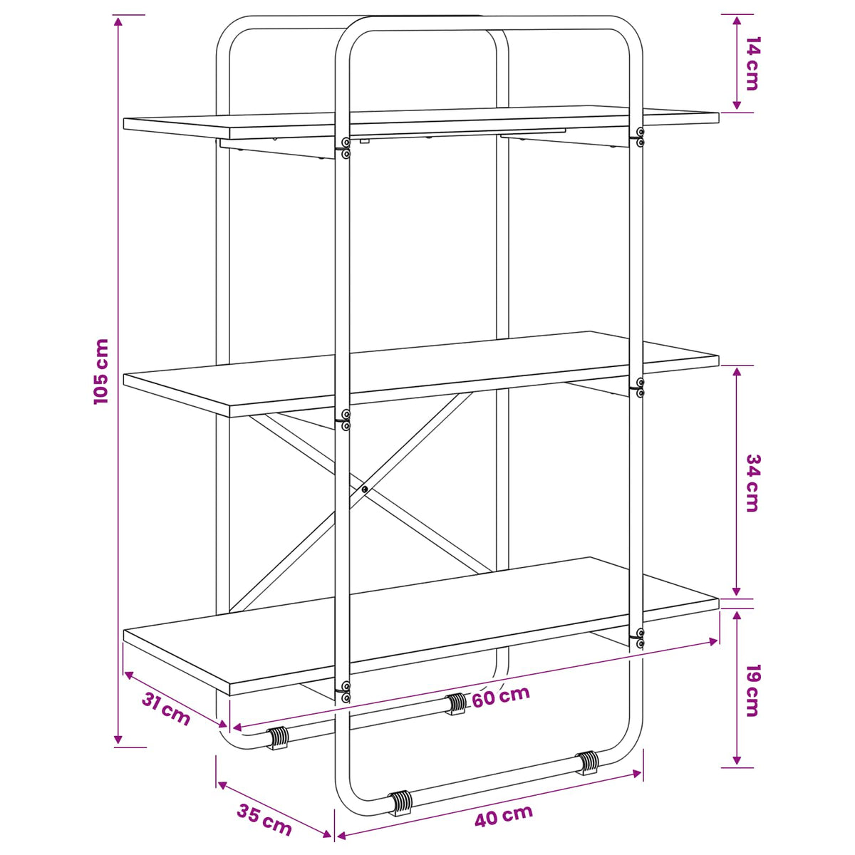 Boekenrek 3-laags 60 x 35 x 105 cm PB Zwart eiken