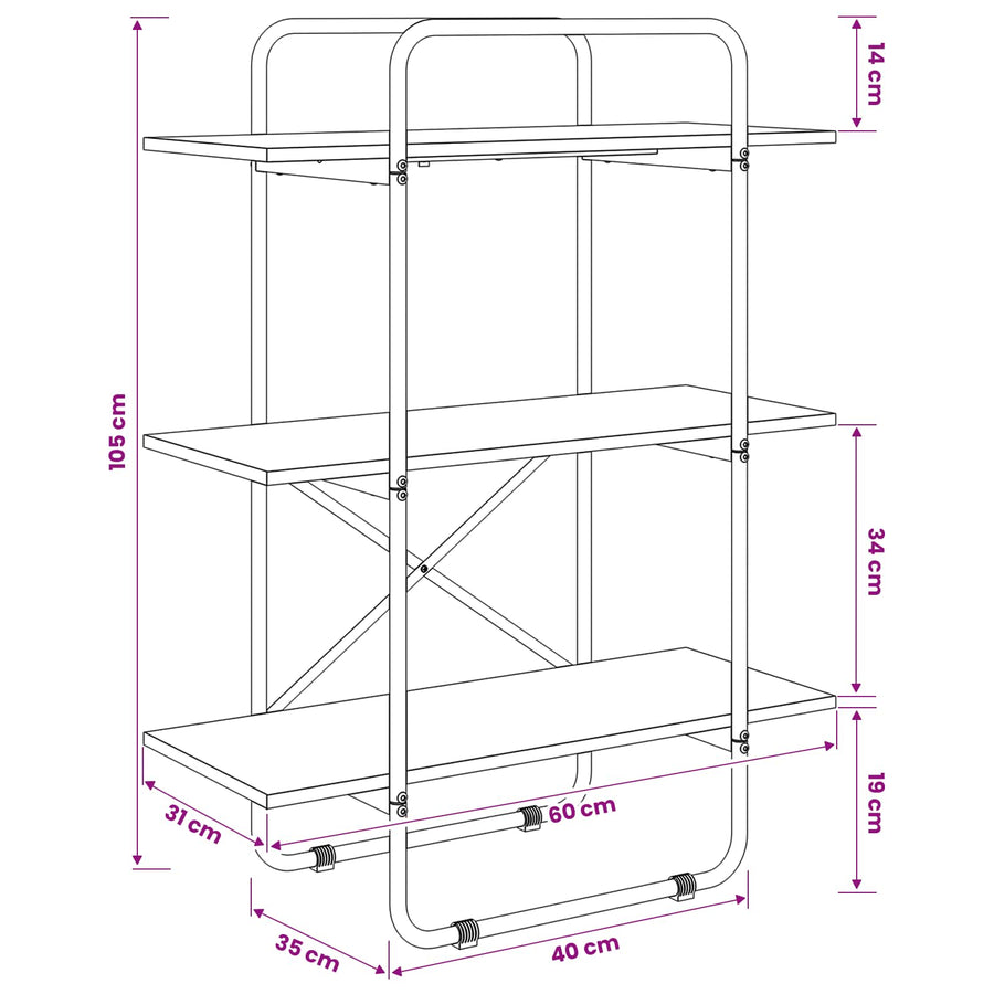 Boekenrek 3-laags 60 x 35 x 105 cm PB Sonoma Eiken