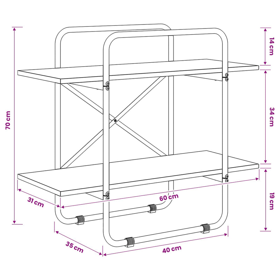 Boekenrek 2-laags 60 x 35 x 70 cm PB Sonoma Eiken