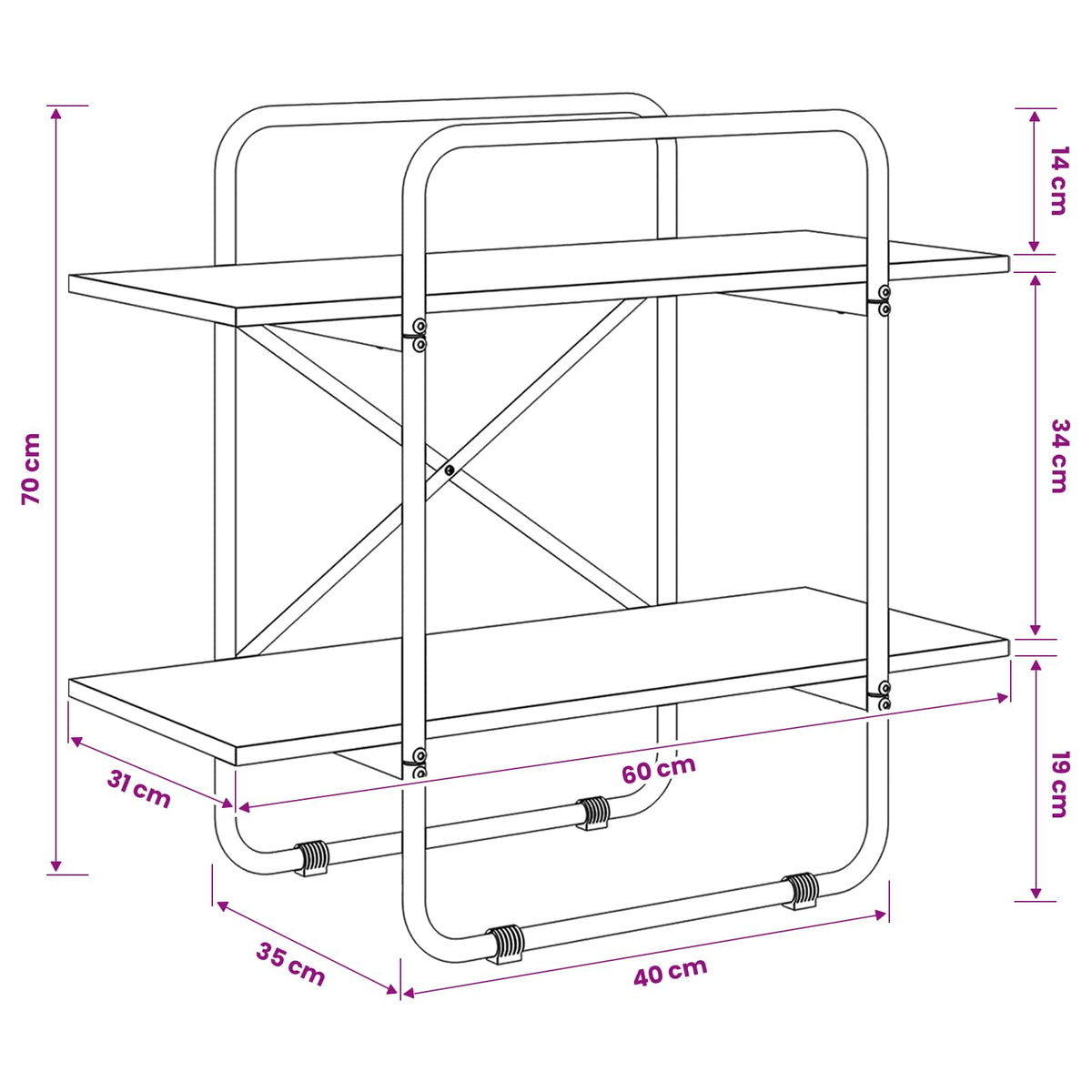 Boekenrek 2-laags 60 x 35 x 70 cm PB Artisanaal eiken