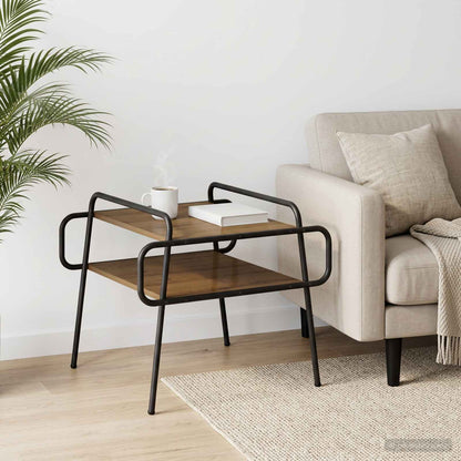 Salontafel Artisanaal eiken 60 x 60 x 51 cm Bewerkt hout