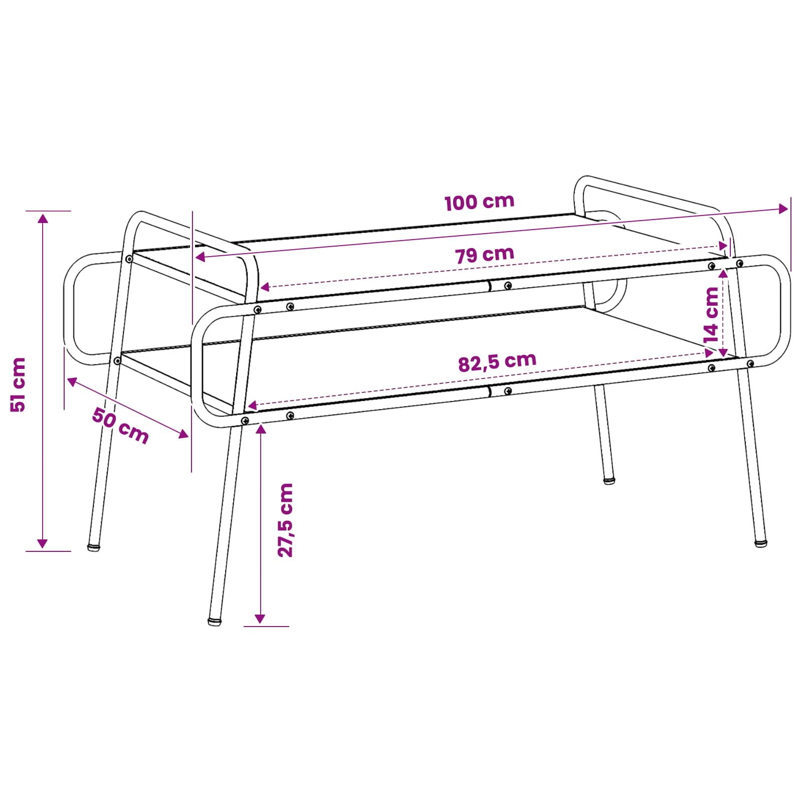 Salontafel Artisanaal eiken 100 x 50 x 51 cm Bewerkt hout
